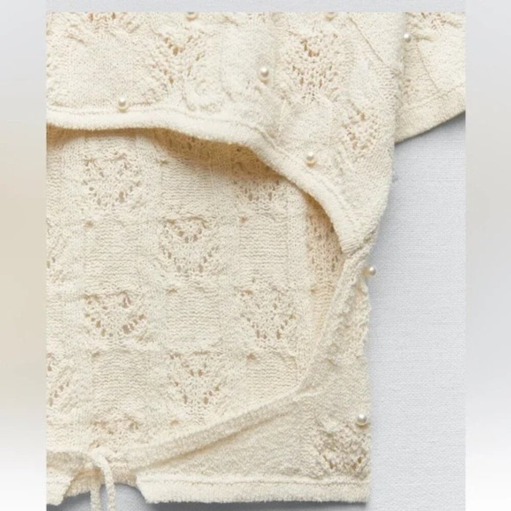 ZARA knit crop top Open back with faux Pearls White Size XL Ref 4331/104 - Picture 5 of 11